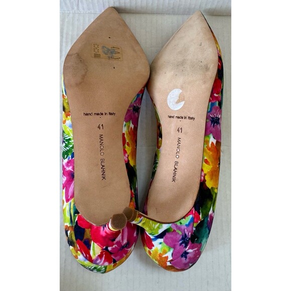 Manolo Blahnik BB 70 Floral Pointed Toe Neon Pumps Sz 41 / US 11 MSRP $695 - Picture 9 of 10